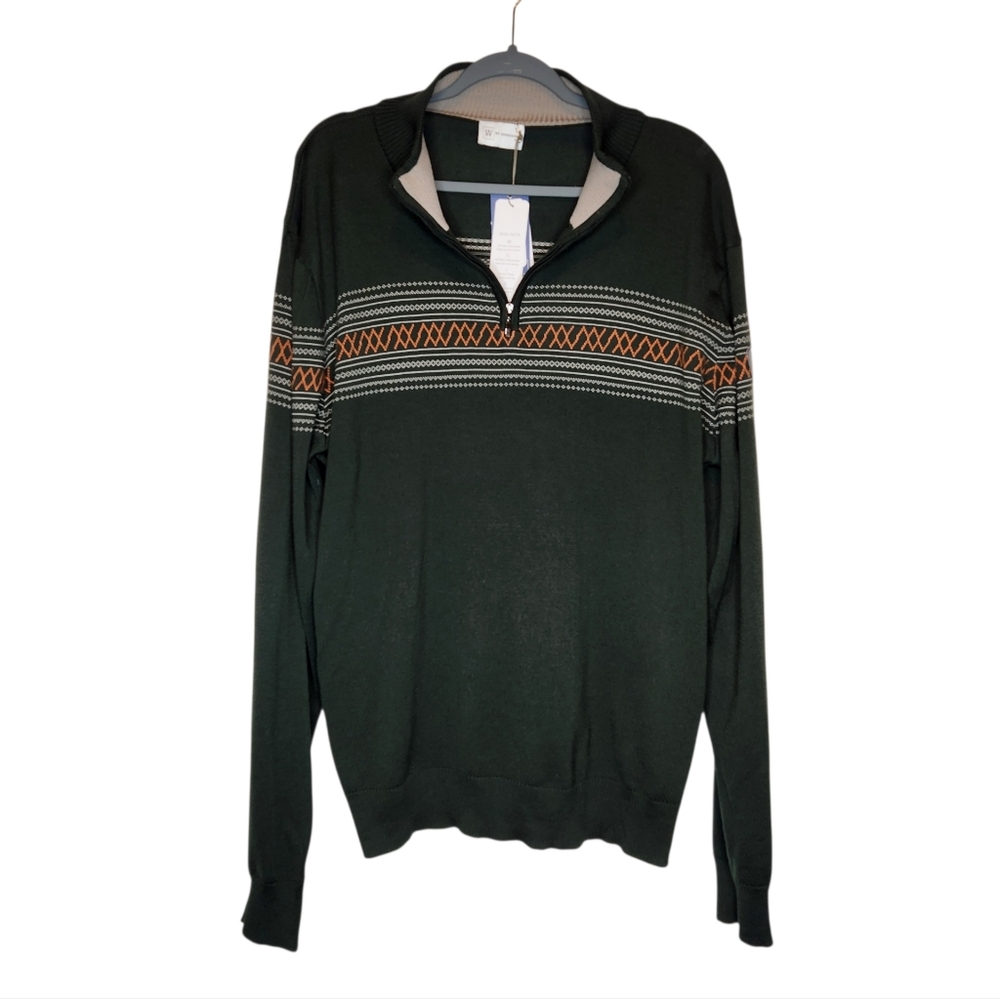 NEW We Norwegians Signature 1/4 Zip 100% Merino Wool Olive Green Sweater XXL
